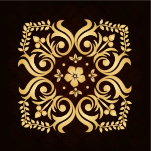 وکتور کادر و حاشیه گلدار طلایی با زمینه زرشکی